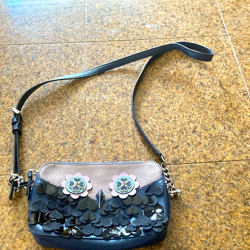 Kate Spade Zibbi Small Crossbody Double Zip Navy Pearl Grey Handbag/$259
